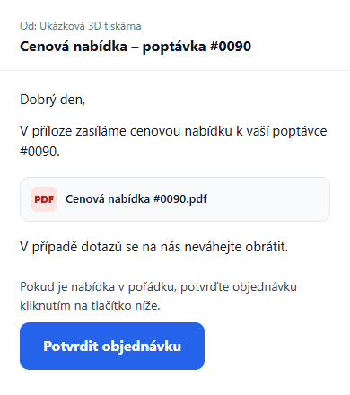 E-mail s nabídkou a tlačítkem Potvrdit objednávku